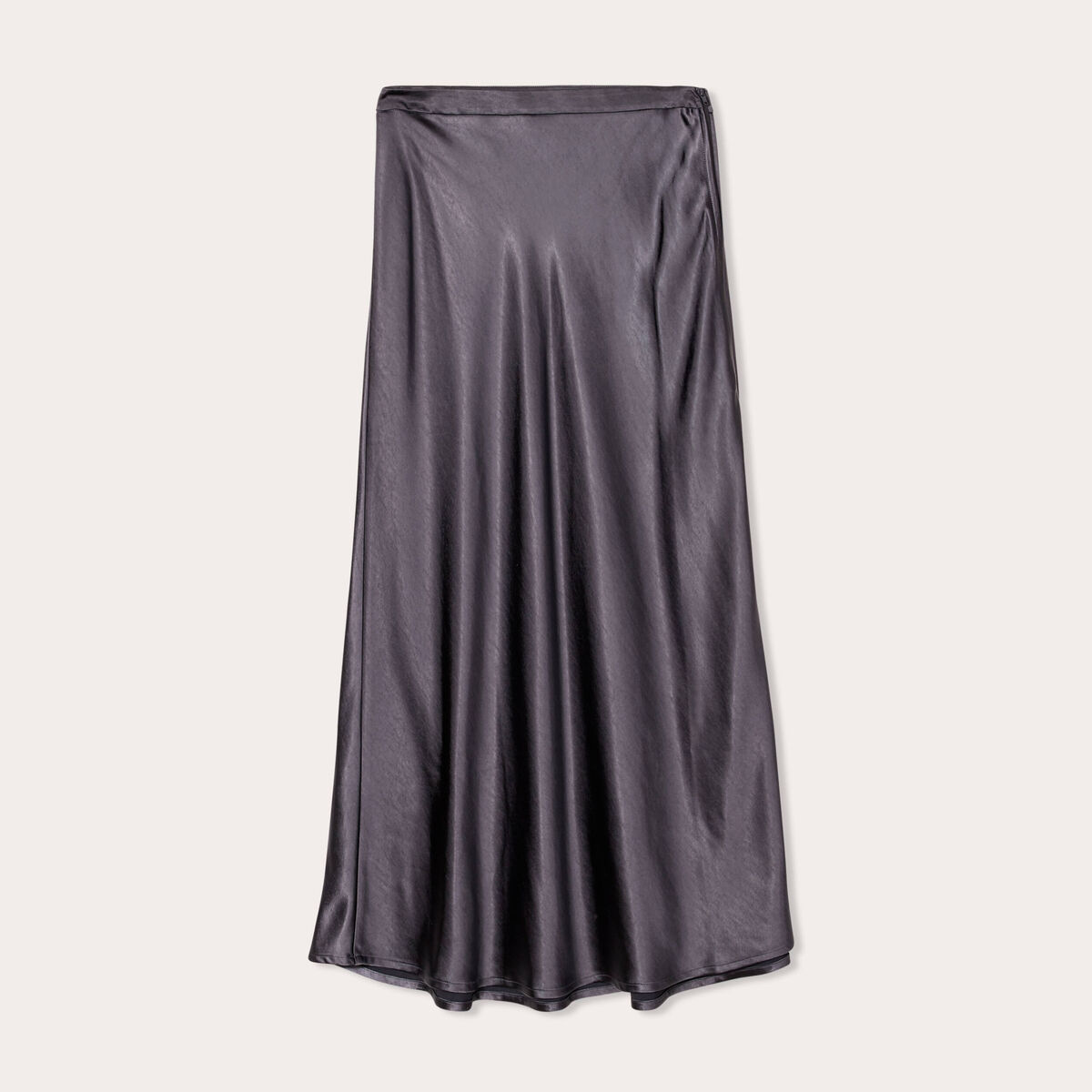 Jupe midi droite satin gris foncé femme