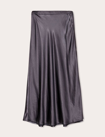 Jupe midi droite satin gris foncé femme