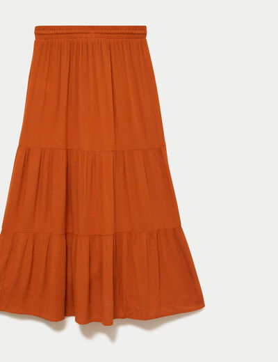 Jupe longue pliss&eacute;e &eacute;vas&eacute;e orange fonc&eacute; femme