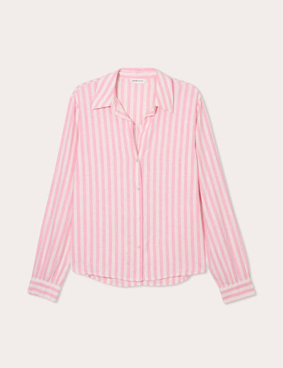 Chemise manches longues contenant du lin rose clair femme