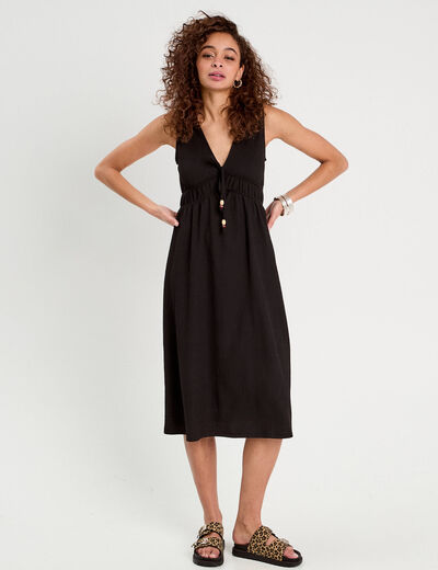 Robe midi évasée sans manches noir femme