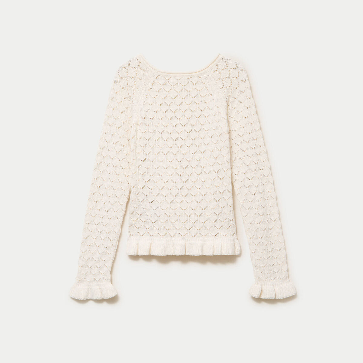Pull ajour&eacute; col rond manches longues ecru femme