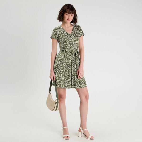Robe évasée boutonnée vert kaki femme