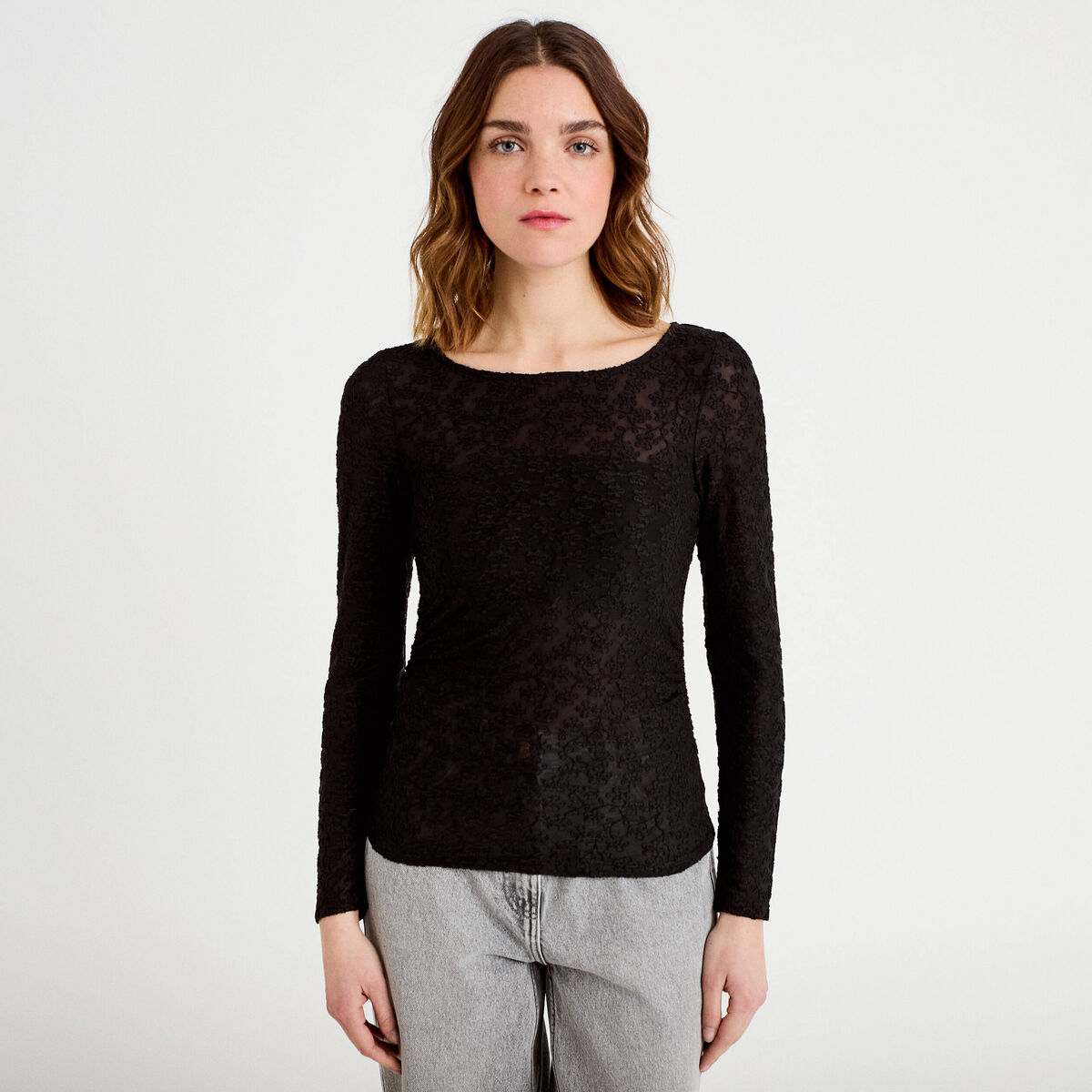 T-shirt motif en relief noir femme