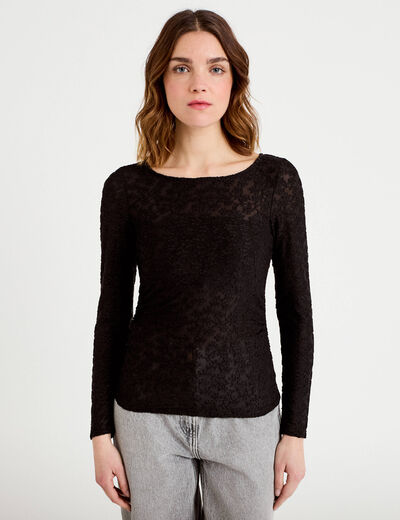 T-shirt motif en relief noir femme