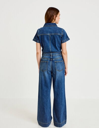 Combinaison jean flare col am&eacute;ricain denim stone femme