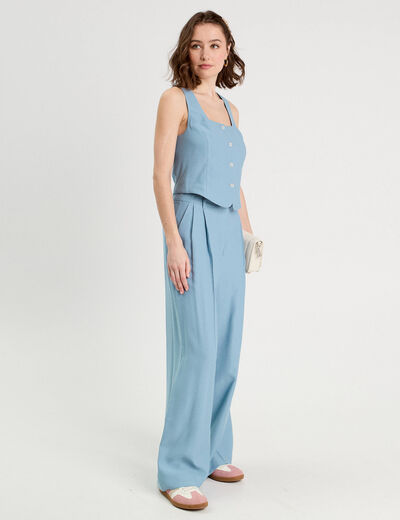 Pantalon large avec pinces bleu gris femme
