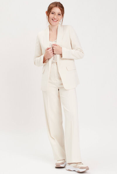 Veste blazer col châle ecru femme