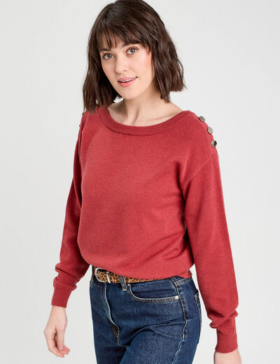 Pull avec boutons épaules vieux rose femme