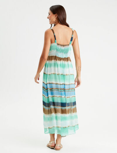 Robe longue évasée bretelles bleu femme