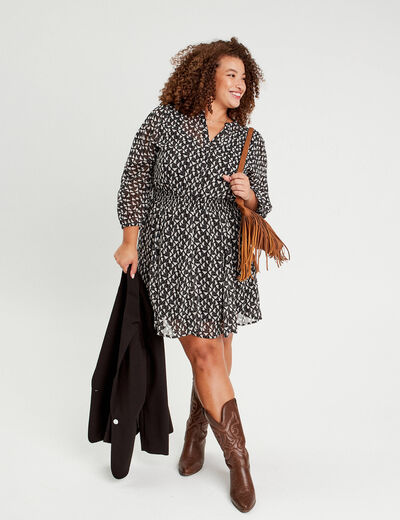 Robe évasée manches 3/4 noir femme
