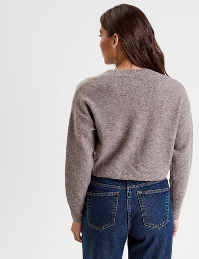 Gilet court nou&eacute; taupe femme