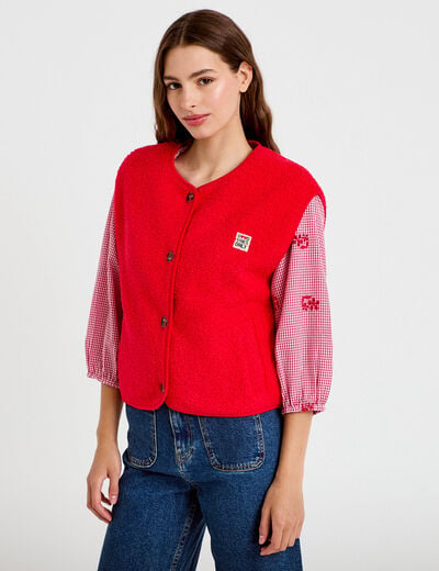 Gilet sans manches fausse fourrure rouge femme