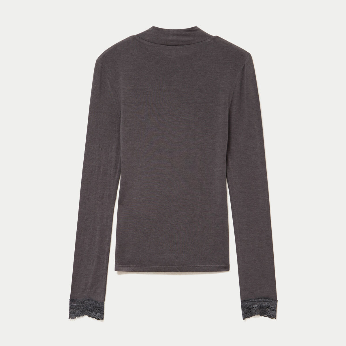 T-shirt ajust&eacute; col roul&eacute; dentelle gris fonc&eacute; femme