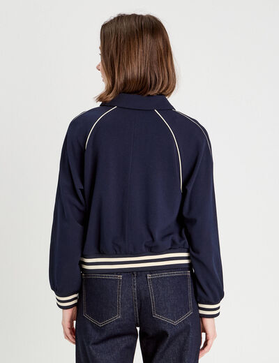 Sweat zippé manches longues bleu marine femme