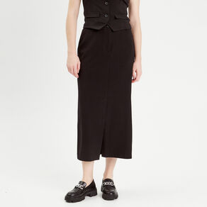 Jupe longue droite fendue noir femme