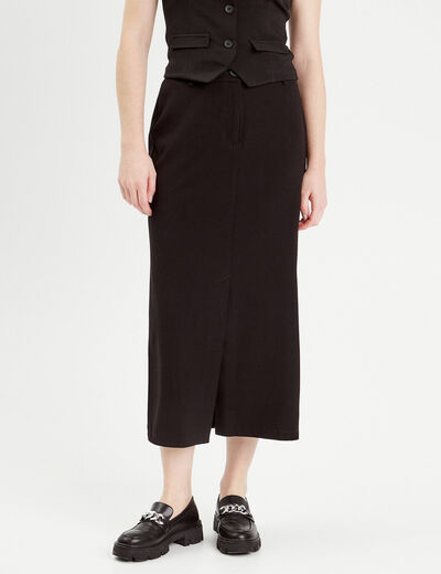 Jupe longue droite fendue noir femme