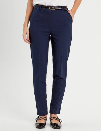 Pantalon cigarette ceinturé bleu marine femme