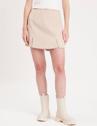 Jupe-short droite fentes sable femme
