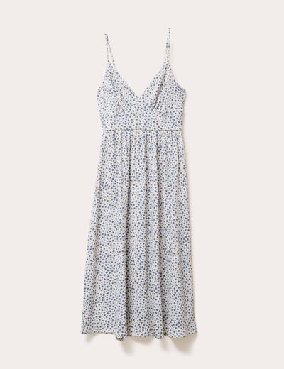 Robe longue évasée bretelles blanc femme