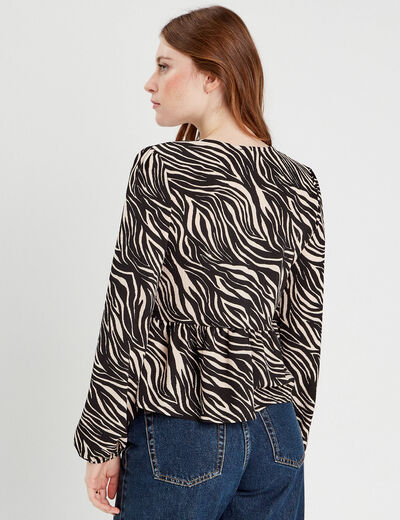 Blouse nouée manches longues noir femme