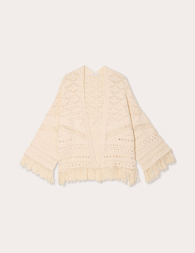Gilet ajouré avec franges ecru femme