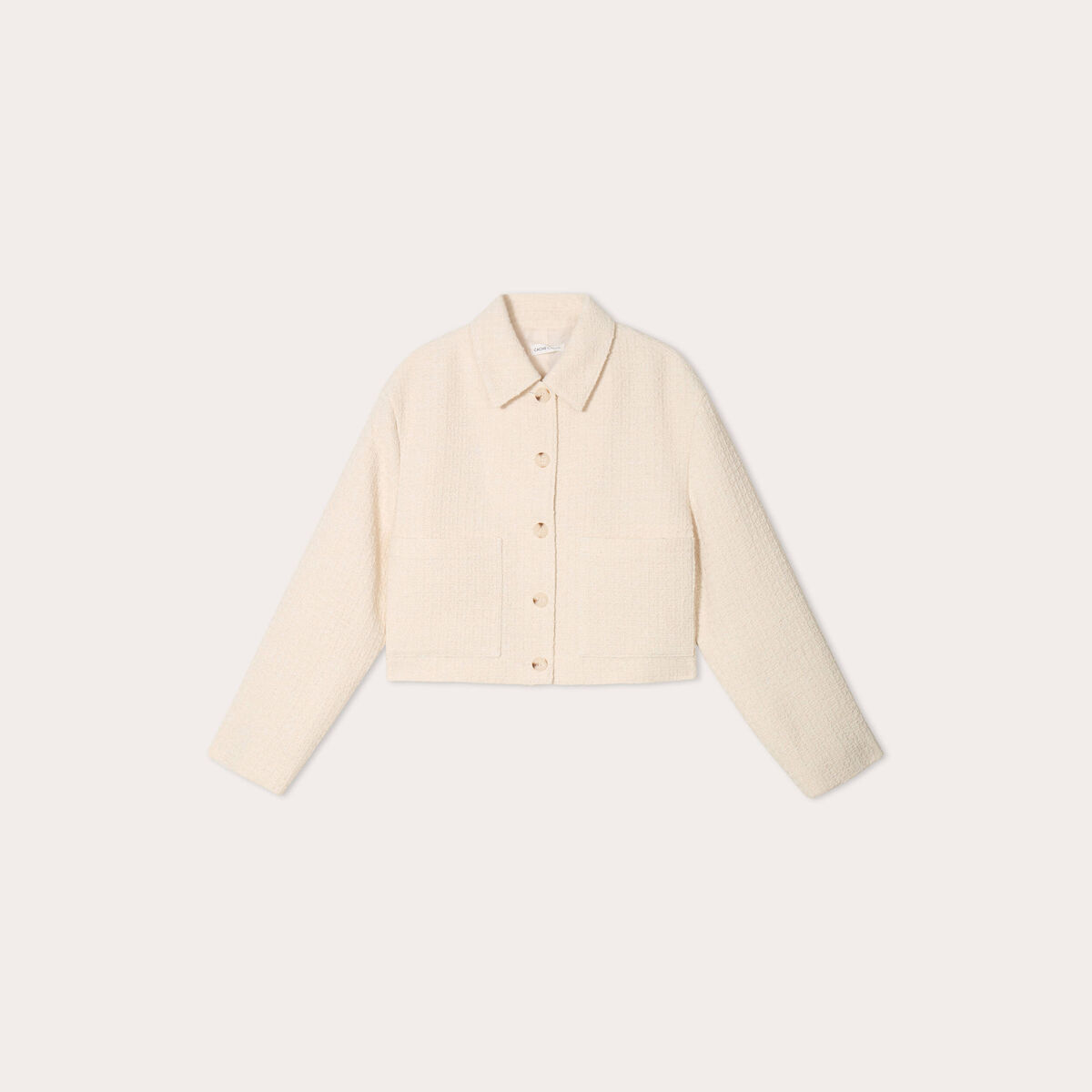 Veste boutonnée tweed beige femme
