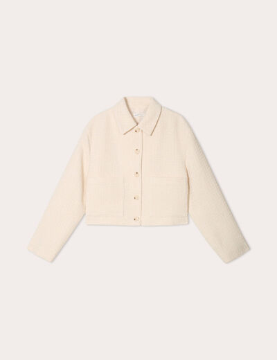 Veste boutonnée tweed beige femme