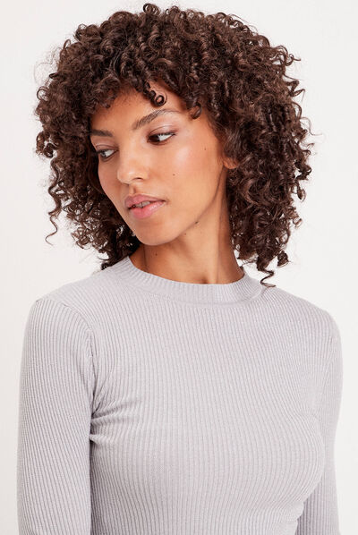 Pull manches longues gris clair femme