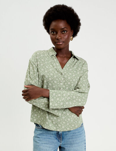 Vareuse droite courte col classique vert femme