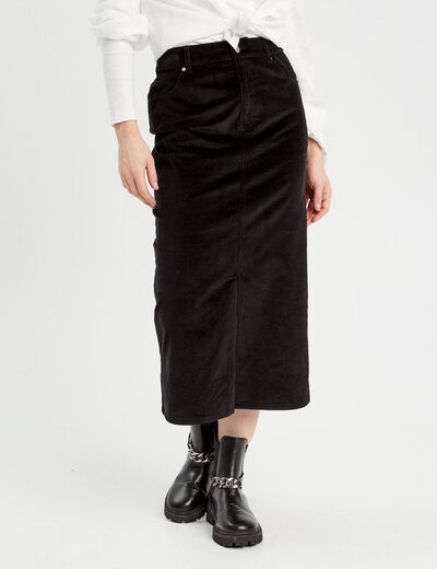 Jupe midi droite velours noir femme