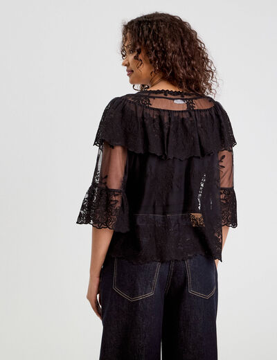 Blouse manches 3/4 dentelle noir femme