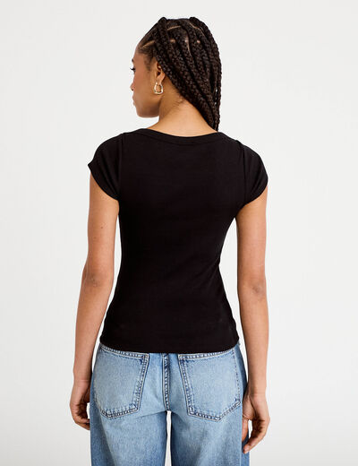 T-shirt cintr&eacute; col bateau noir femme