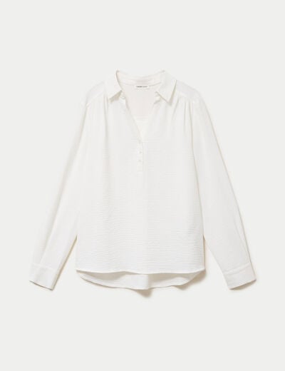 Blouse droite manches longues ecru femme