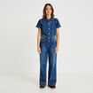 Combinaison jean flare col am&eacute;ricain denim stone femme
