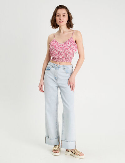 Blouse cropped volants blanc femme