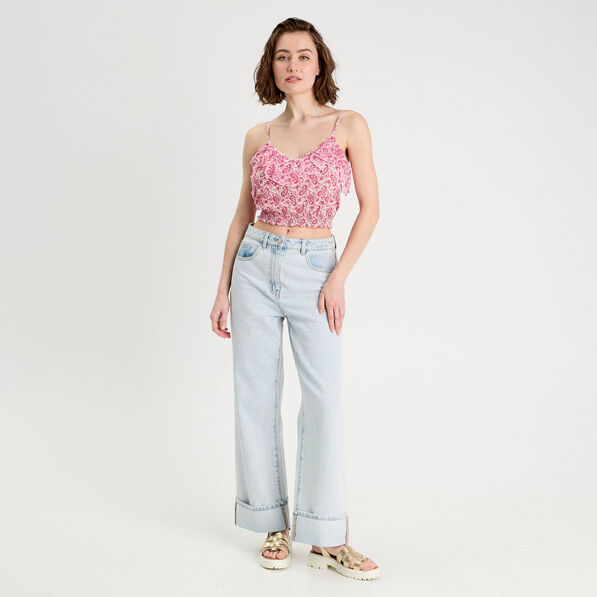 Blouse cropped volants blanc femme