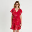 Robe évasée taille smockée rouge femme