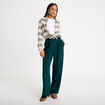 Pantalon large ceinture bijou vert fonc&eacute; femme