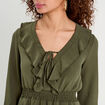 Robe évasée avec volants vert kaki femme