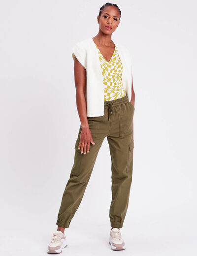 Pantalon cargo slim vert foncé femme