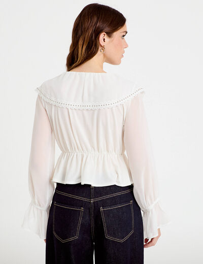 Blouse col claudine bas resserr&eacute; ecru femme