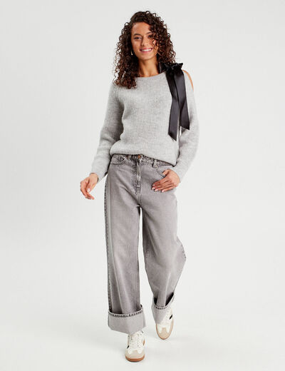 Pull avec noeud gris clair femme