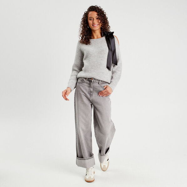 pull avec noeud gris clair femme Pull avec noeud gris clair femme