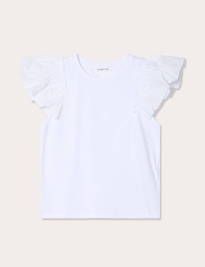 T-shirt manches volants blanc femme