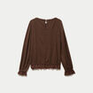Top droit manches longues col montant marron fonc&eacute; femme
