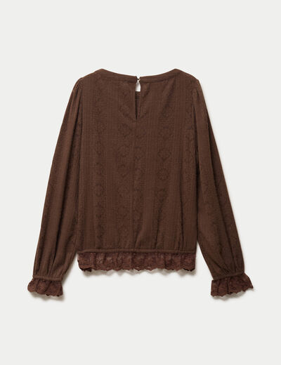 Top droit manches longues col montant marron fonc&eacute; femme