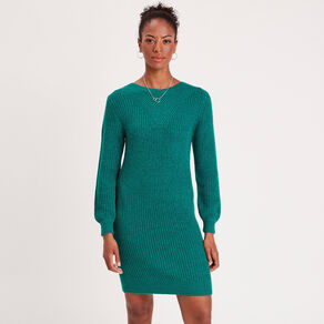Robe pull droite col rond vert canard femme