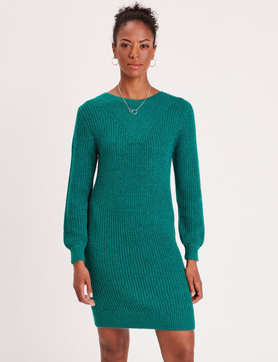 Robe pull droite col rond vert canard femme