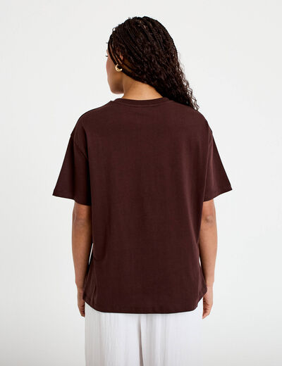 T-shirt col rond manches courtes marron femme